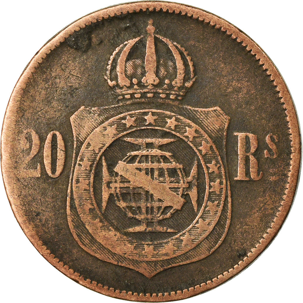Moneta, Brasile, Pedro II, 20 Reis, 1869, MB, Bronzo, KM:474
