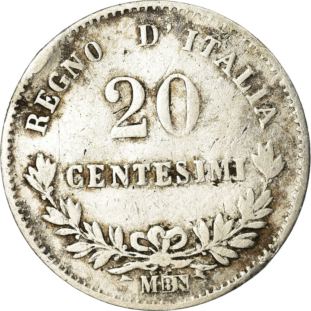Coin, Italy, Vittorio Emanuele II, 20 Centesimi, 1863, Milan, VF(30-35), Silver