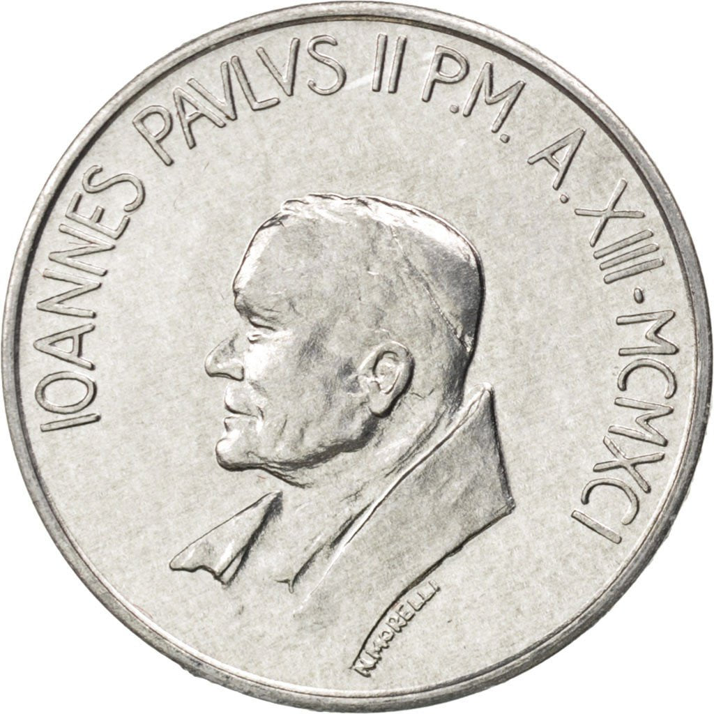 VATICAN CITY, 10 Lire, 1991, KM #228, MS(63), Aluminum, 23, 1.58