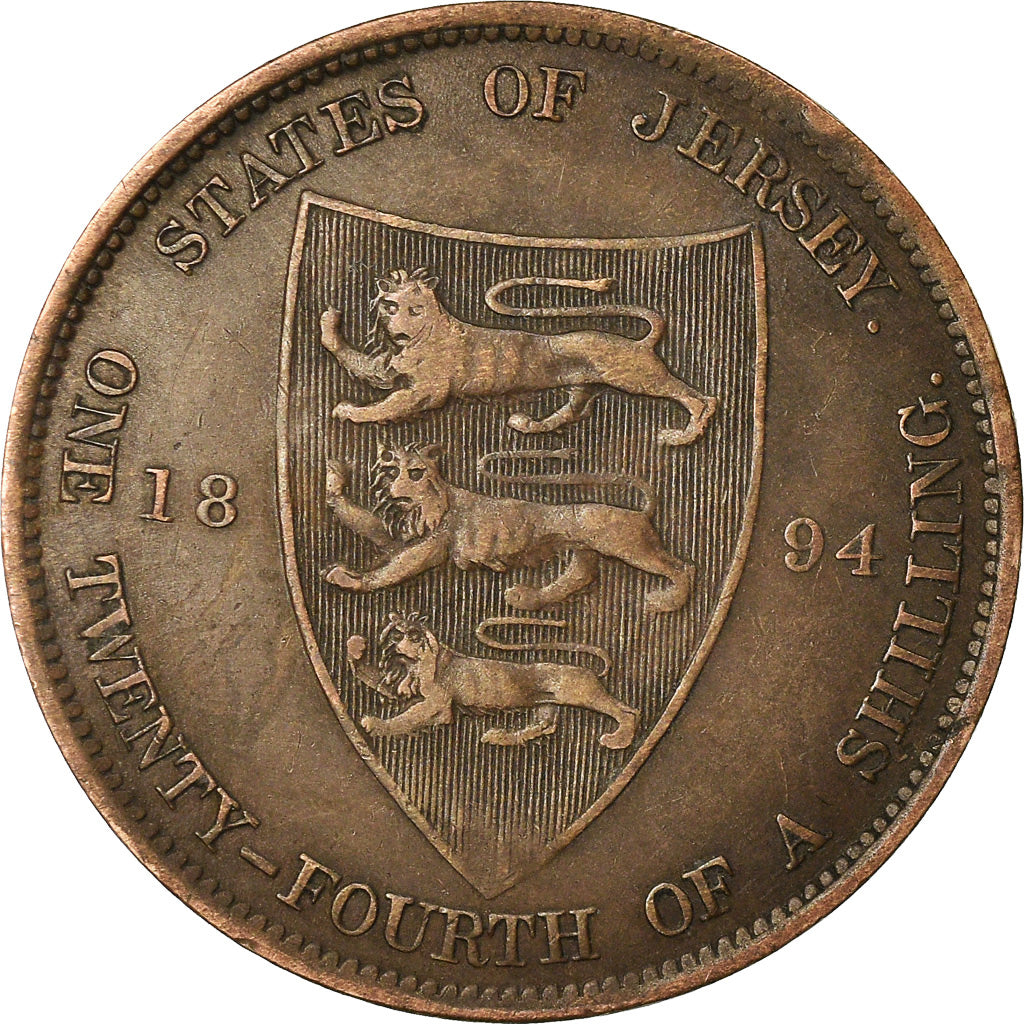 Moneta, Jersey, Victoria, 1/24 Shilling, 1894, AU(50-53), Bronze, KM:7