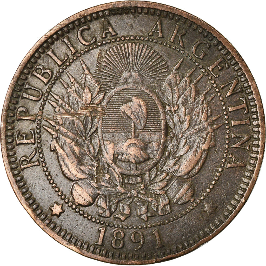 Coin, Argentina, 2 Centavos, 1891, EF(40-45), Bronze, KM:33