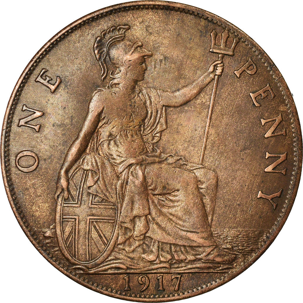 Coin, Great Britain, George V, Penny, 1917, AU(50-53), Bronze, KM:810