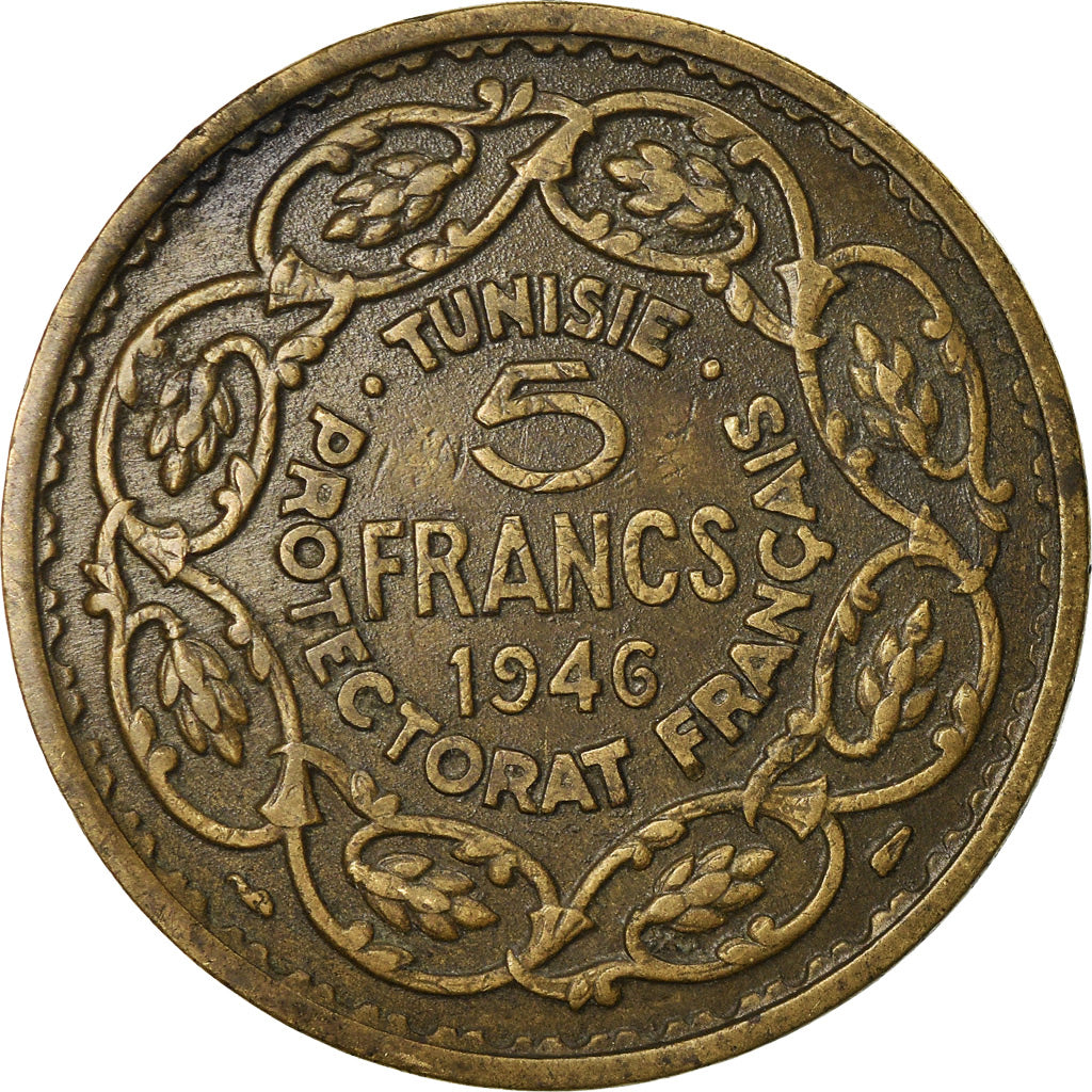 Moneta, Tunisia, Muhammad al-Amin Bey, 5 Francs, 1946, Paris, BB+