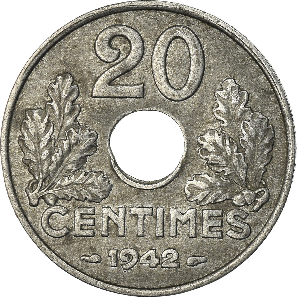 Moeda, França, État français, 20 Centimes, 1942, Paris, EF(40-45), Zinco