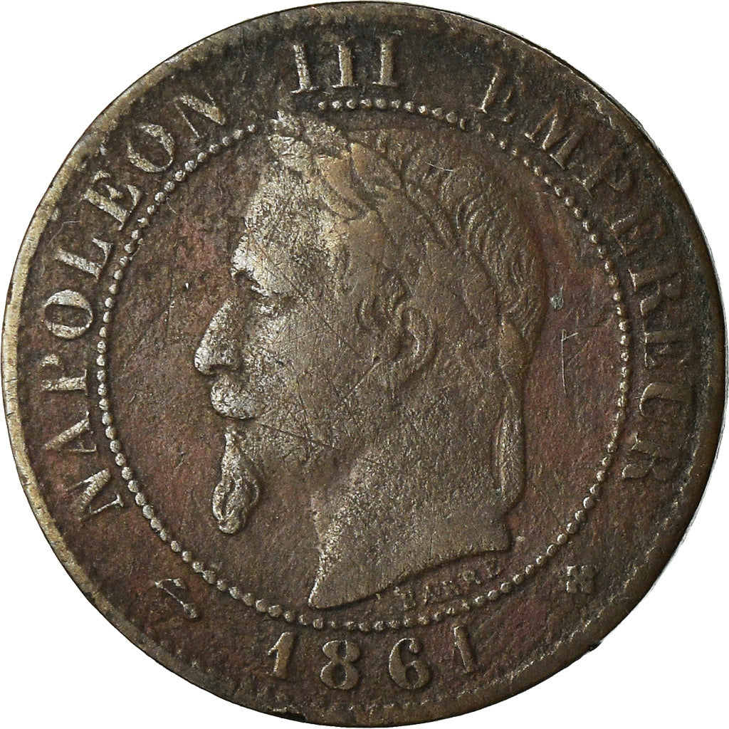Coin, France, Napoleon III, Centime, 1861, Strasbourg, VF(20-25), KM 795.2
