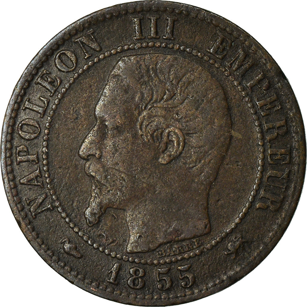 Coin, France, Napoleon III, Centime, 1855, Lyon, VF(30-35), KM 775.4