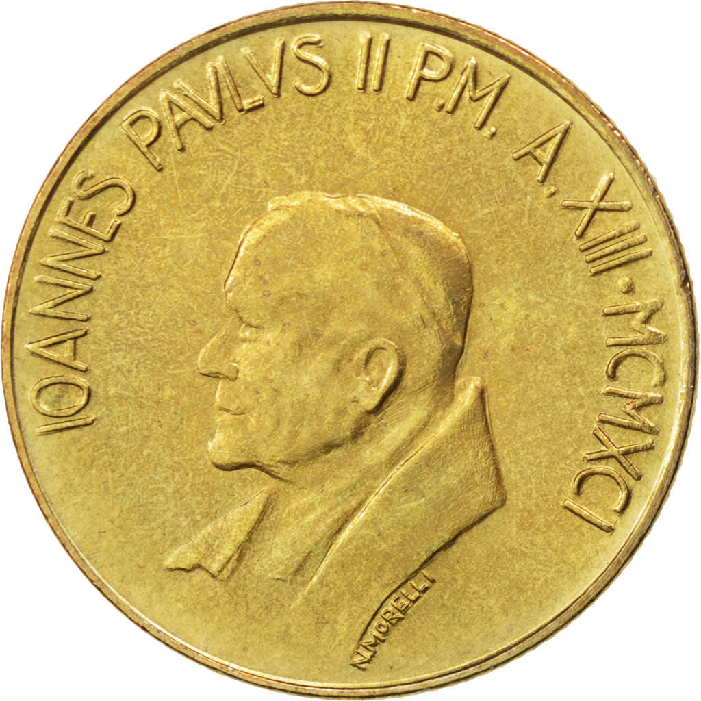 VATICAN CITY, 200 Lire, 1991, KM #232, MS(63), Aluminum-Bronze, 24, 5.00