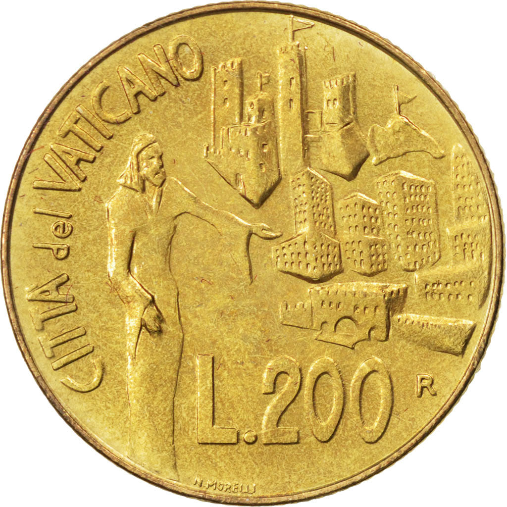 VATICAN CITY, 200 Lire, 1991, KM #232, MS(63), Aluminum-Bronze, 24, 5.00