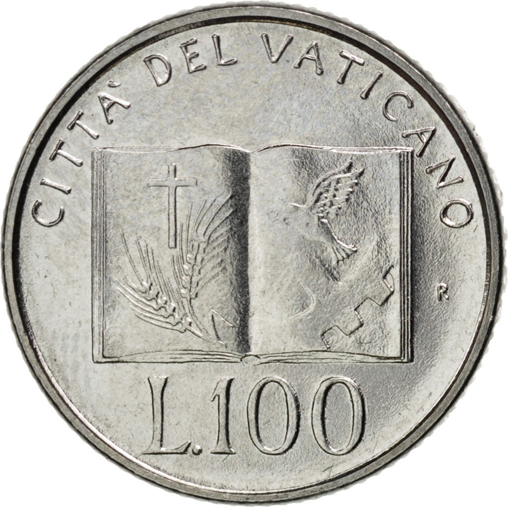 Coin, VATICAN CITY, John Paul II, 100 Lire, 1992, MS(63), Stainless Steel