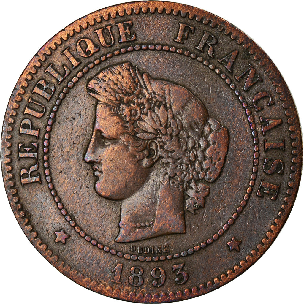 Moneta, Francia, Cérès, 5 Centimes, 1893, Paris, MB+, Bronzo, KM:821.1