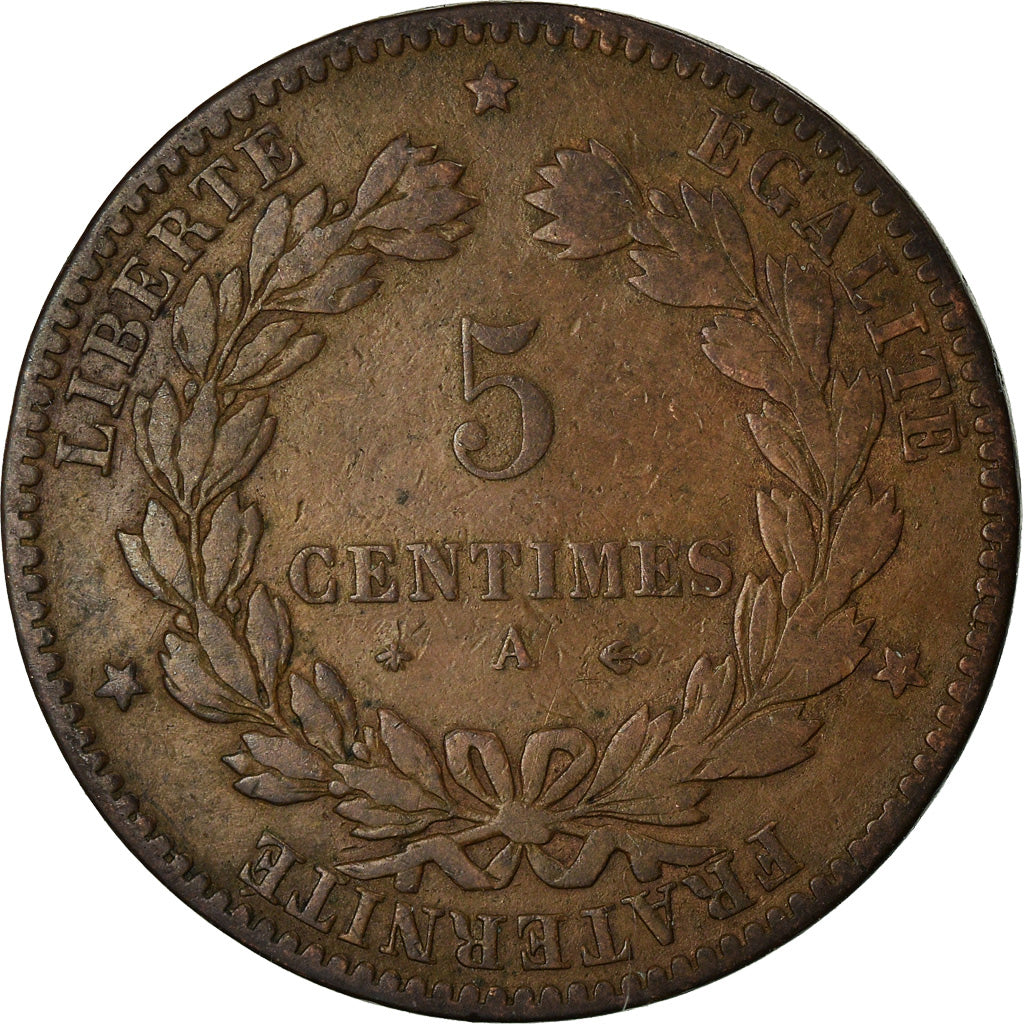 Moneta, Francia, Cérès, 5 Centimes, 1879, Paris, MB+, Bronzo, KM:821.1