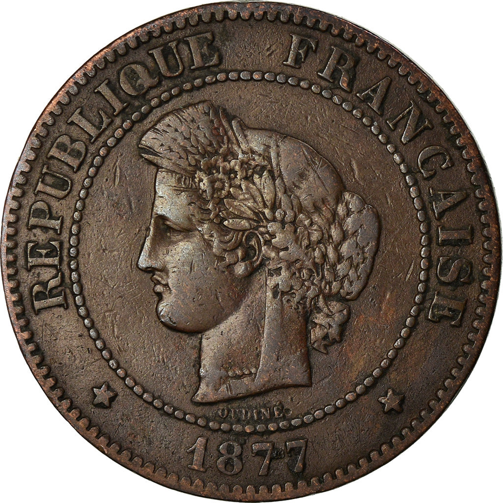 Moneta, Francia, Cérès, 5 Centimes, 1877, Paris, BB, Bronzo, KM:821.1