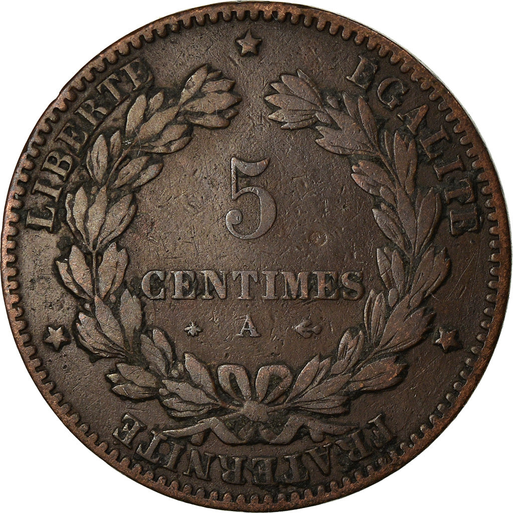 Moneta, Francia, Cérès, 5 Centimes, 1877, Paris, BB, Bronzo, KM:821.1