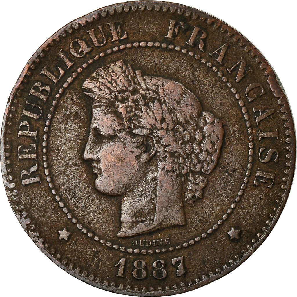 Moneta, Francia, Cérès, 5 Centimes, 1887, Paris, BB, Bronzo, KM:821.1