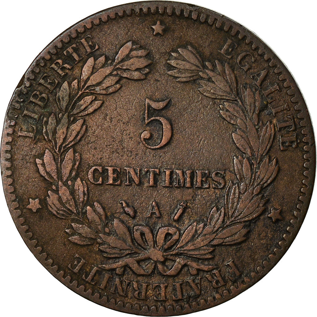 Moneta, Francia, Cérès, 5 Centimes, 1887, Paris, BB, Bronzo, KM:821.1