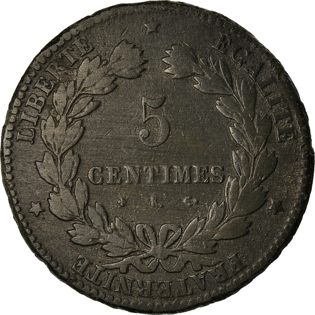 Moneta, Francja, Cérès, 5 Centimes, 1876, Bordeaux, F(12-15), Bronze