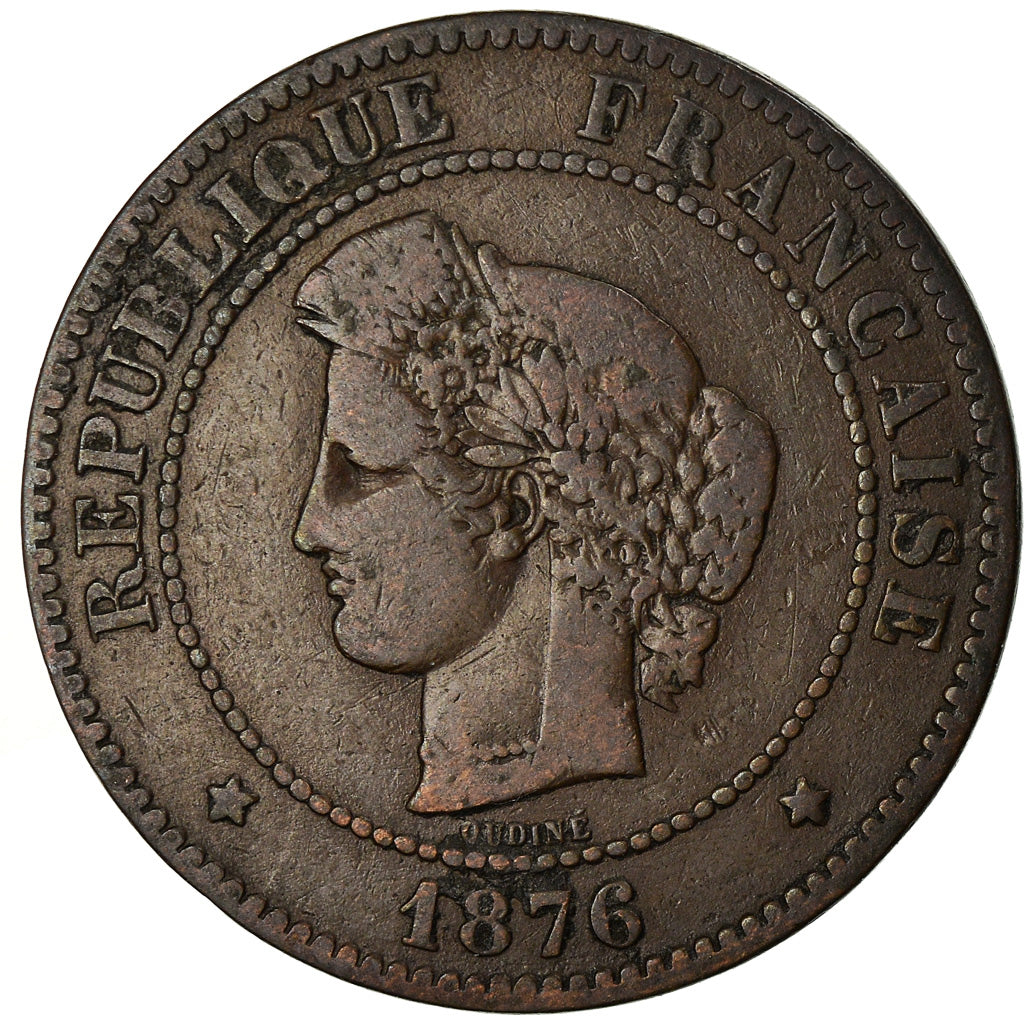 Münze, Frankreich, Cérès, 5 Centimes, 1876, Paris, S+, Bronze, KM:821.1