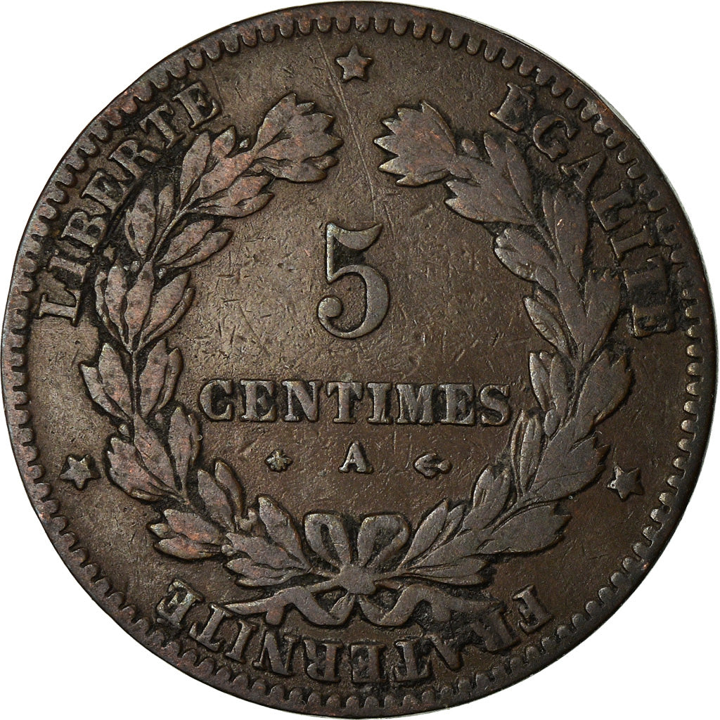 Münze, Frankreich, Cérès, 5 Centimes, 1876, Paris, S+, Bronze, KM:821.1