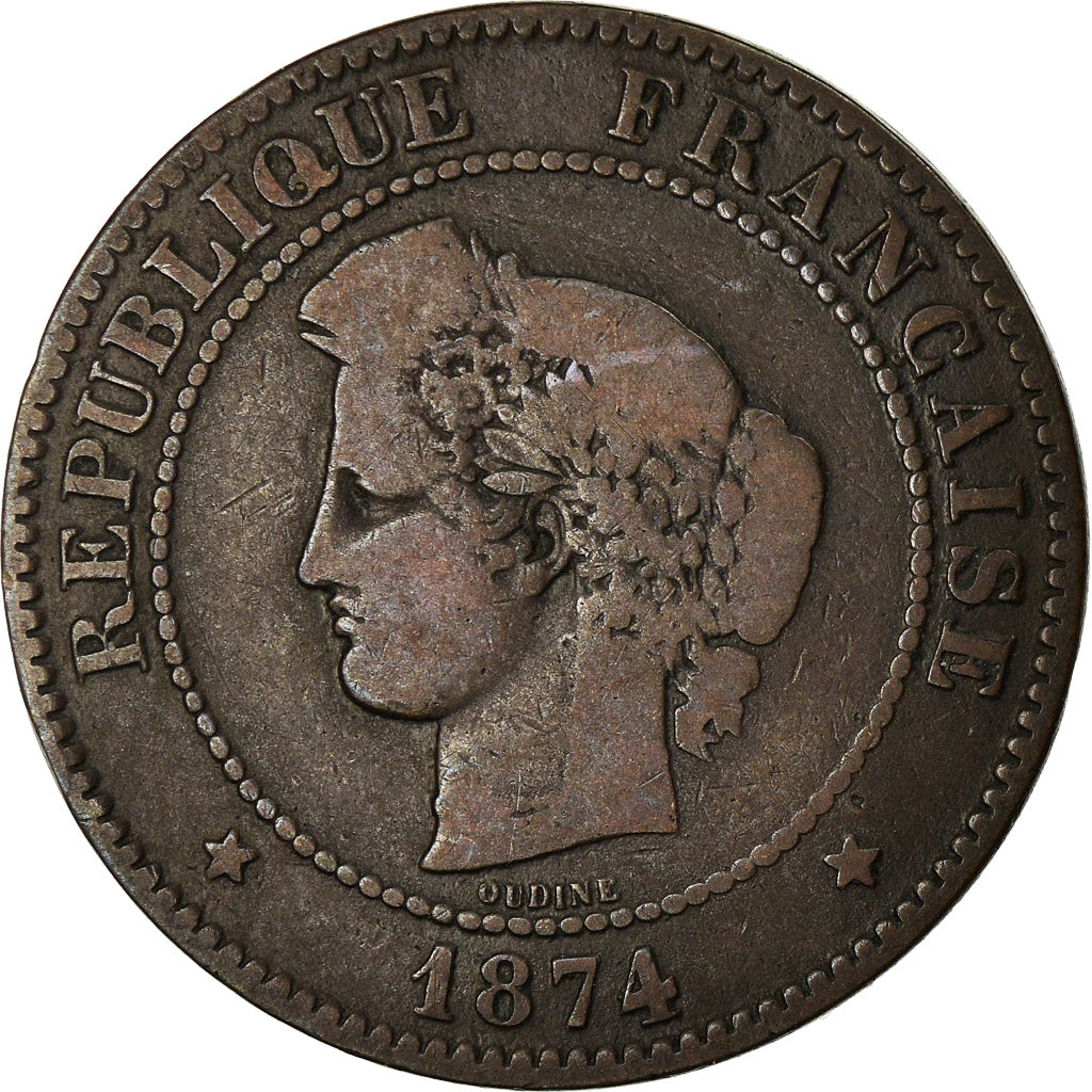 Coin, France, Cérès, 5 Centimes, 1874, Bordeaux, VF(20-25), Bronze, KM:821.2