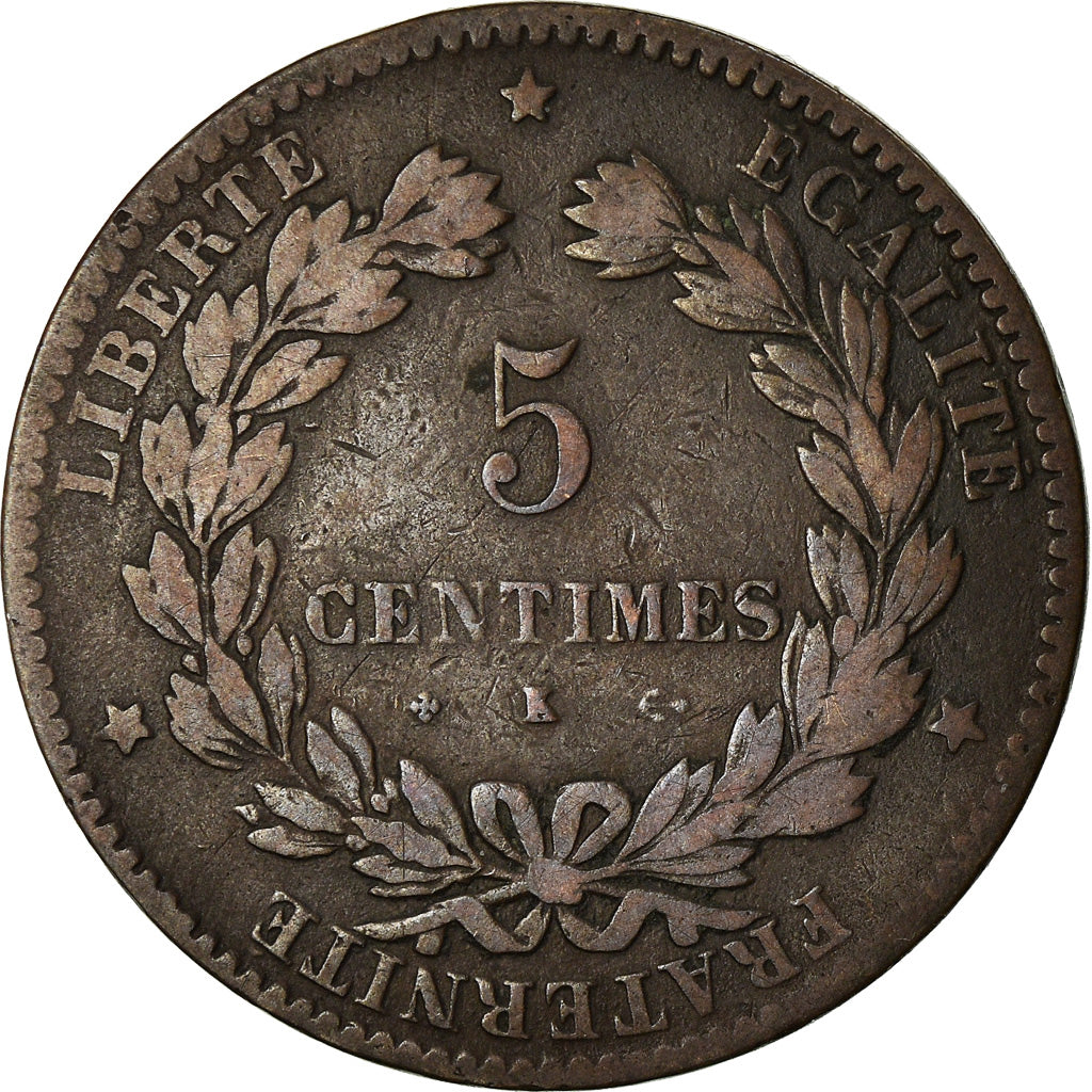 Coin, France, Cérès, 5 Centimes, 1874, Bordeaux, VF(20-25), Bronze, KM:821.2