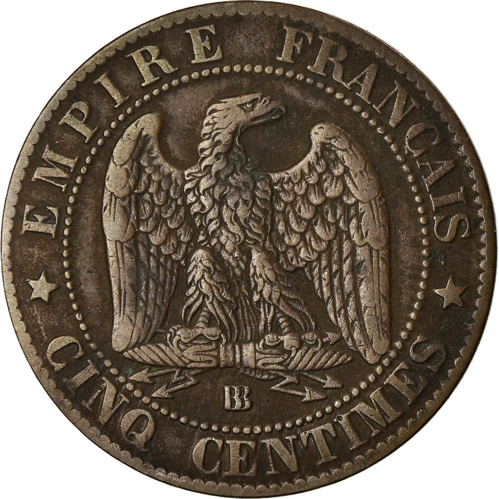 Moneta, Francia, Napoleon III, 5 Centimes, 1865, Strasbourg, MB+