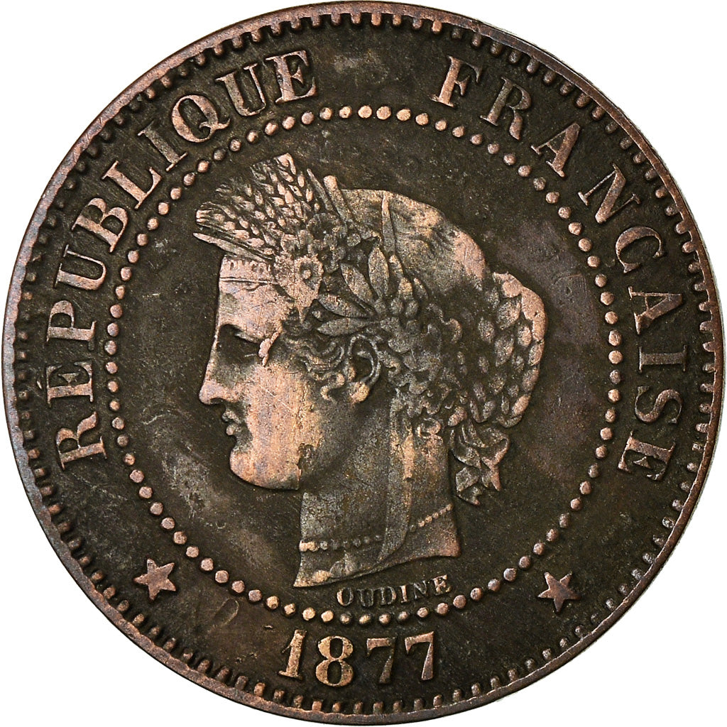 Coin, France, Cérès, 2 Centimes, 1877, Paris, VF(20-25), Bronze, KM:827.1