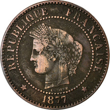 Coin, France, Cérès, 2 Centimes, 1877, Paris, VF(20-25), Bronze, KM:827.1