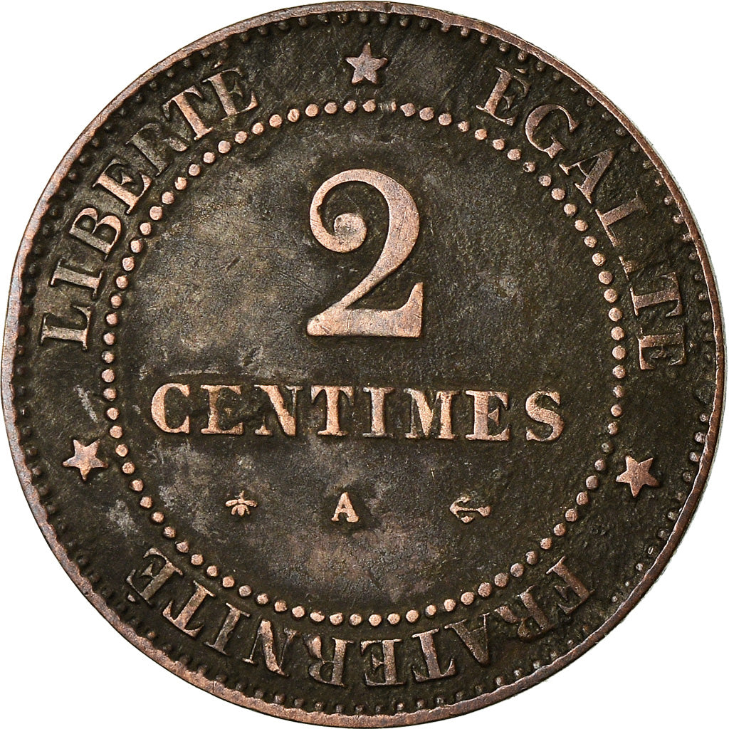 Coin, France, Cérès, 2 Centimes, 1877, Paris, VF(20-25), Bronze, KM:827.1