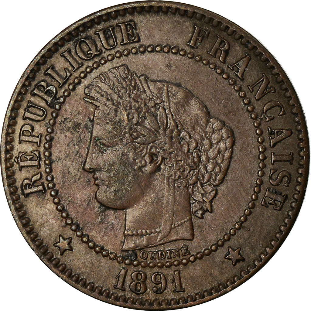 Moeda, França, Cérès, 2 Centimes, 1891, Paris, EF(40-45), Bronze, KM:827.1