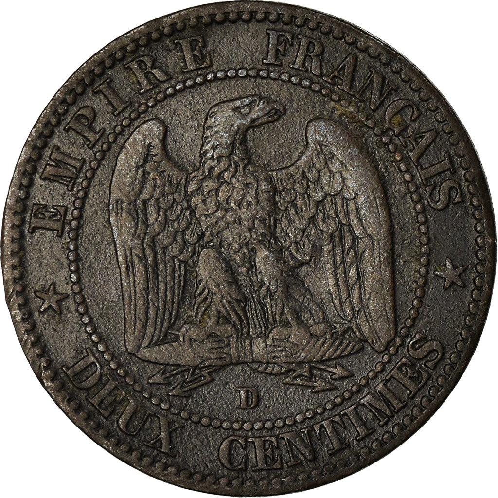 Coin, France, Napoleon III, 2 Centimes, 1855, Lyon, VF(20-25), KM 776.4