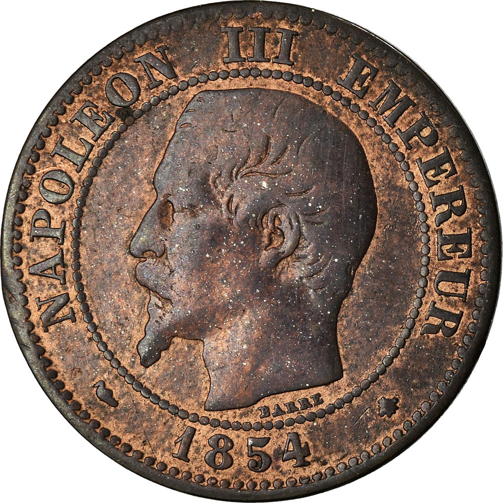 Moneta, Francia, Napoleon III, 2 Centimes, 1854, Strasbourg, MB+