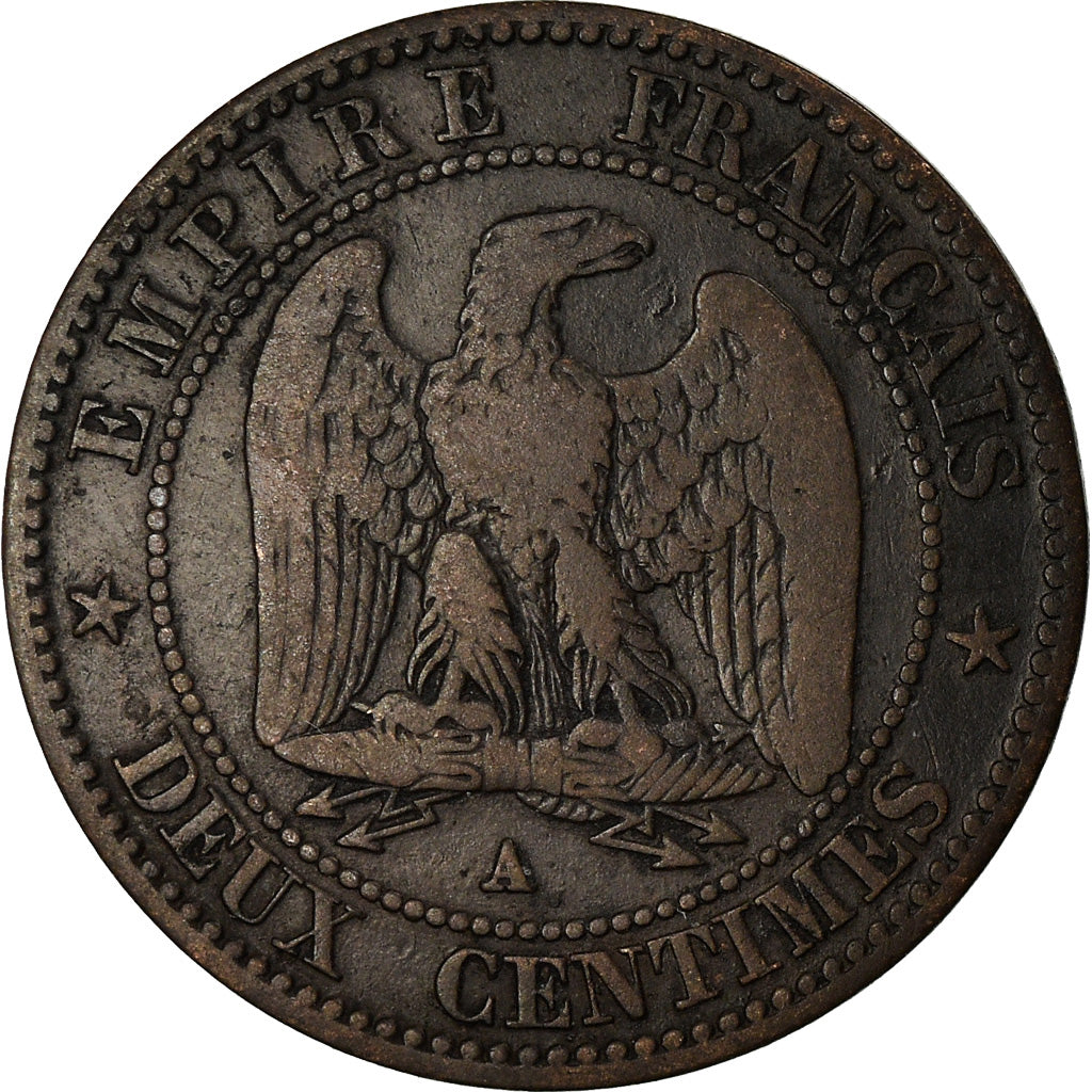 Moneda, Francia, Napoleon III, 2 Centimes, 1855, Paris, BC+