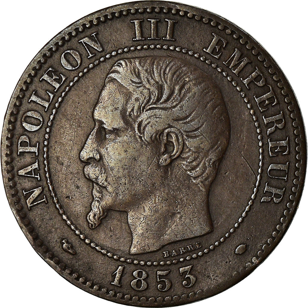 Moneda, Francia, Napoleon III, Napoléon III, 2 Centimes, 1853, Marseille, BC+