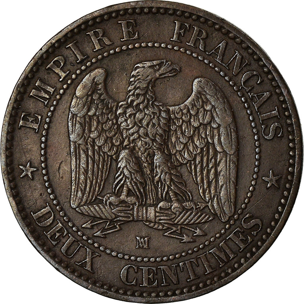 Moneda, Francia, Napoleon III, Napoléon III, 2 Centimes, 1853, Marseille, BC+