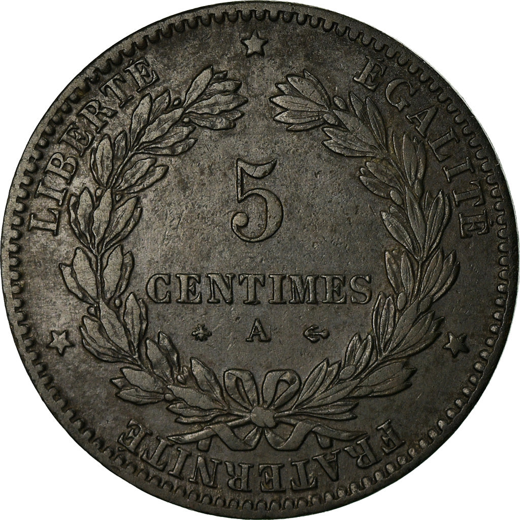 Coin, France, Cérès, 5 Centimes, 1878, Paris, Rare, EF(40-45), Bronze, KM 821.1