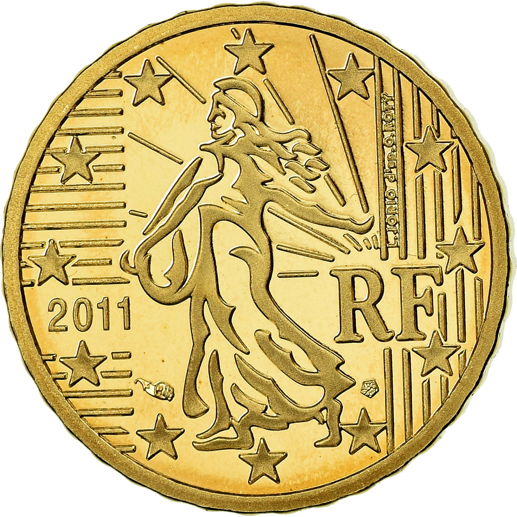 France, 10 Euro Cent, 2011, Proof / BE, MS(65-70), Brass, Gadoury:4b., KM:1410