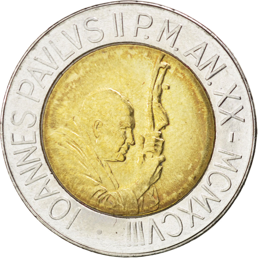 VATICAN CITY, 500 Lire, 1998, KM #298, MS(63), Bi-Metallic, 25.8, 6.75