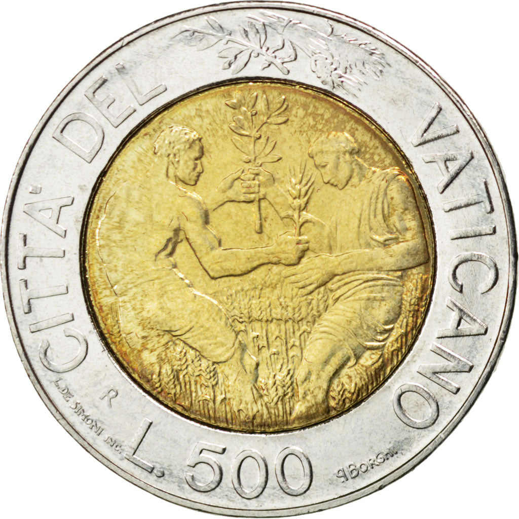 VATICAN CITY, 500 Lire, 1998, KM #298, MS(63), Bi-Metallic, 25.8, 6.75