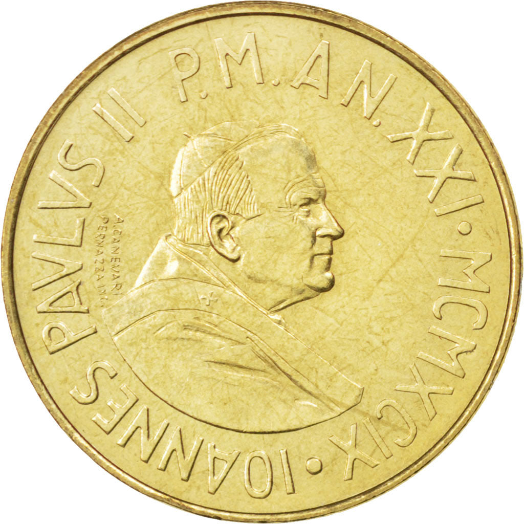 VATICAN CITY, 20 Lire, 1999, Rome, KM #306, MS(63), Aluminum-Bronze, 21.3, 3.60