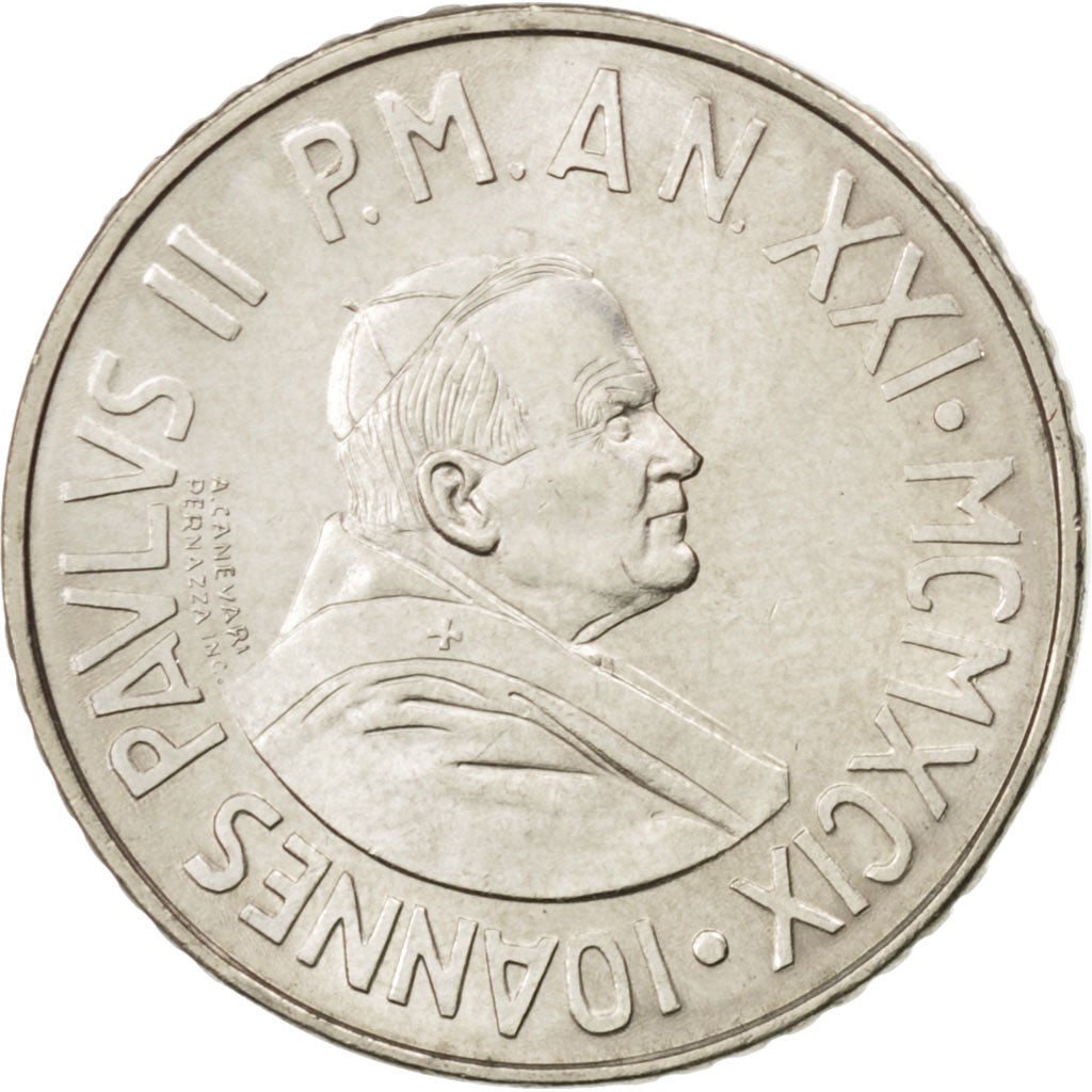 VATICAN CITY, 100 Lire, 1999, Rome, KM #308, MS(63), Copper-Nickel, 22, 4.51