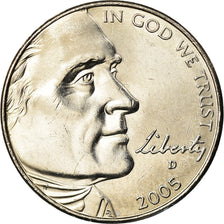 Moneda, Estados Unidos, 5 Cents, 2005, Denver, FDC, Níquel, KM:368