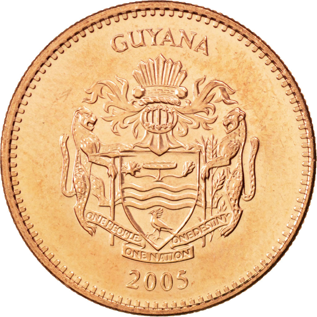 GUYANA, 5 Dollars, 2005, Royal Mint, KM #51, MS(63), Copper Plated Steel, 20.5,.