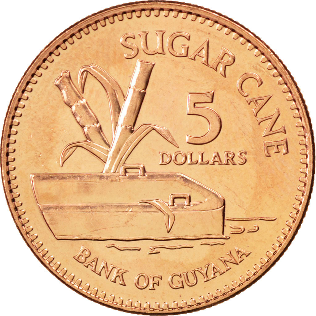 GUYANA, 5 Dollars, 2005, Royal Mint, KM #51, MS(63), Copper Plated Steel, 20.5,.