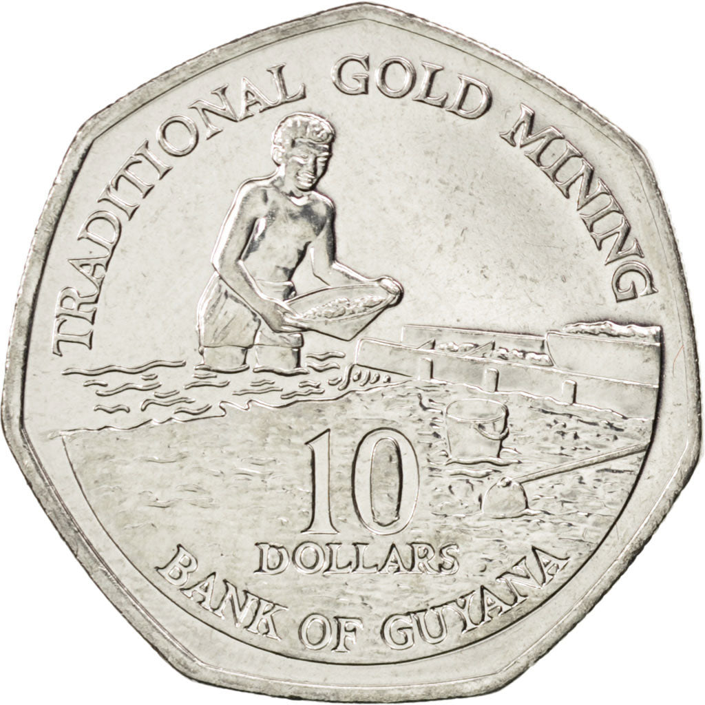GUYANA, 10 Dollars, 2007, Royal Mint, KM #52, MS(63), Nickel Plated Steel, 23,..