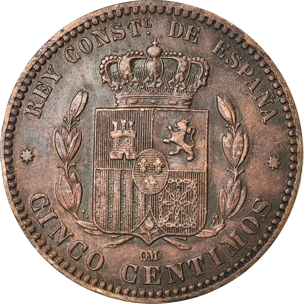 Coin, Spain, Alfonso XII, 5 Centimos, 1879, Madrid, VF(30-35), Bronze, KM:674