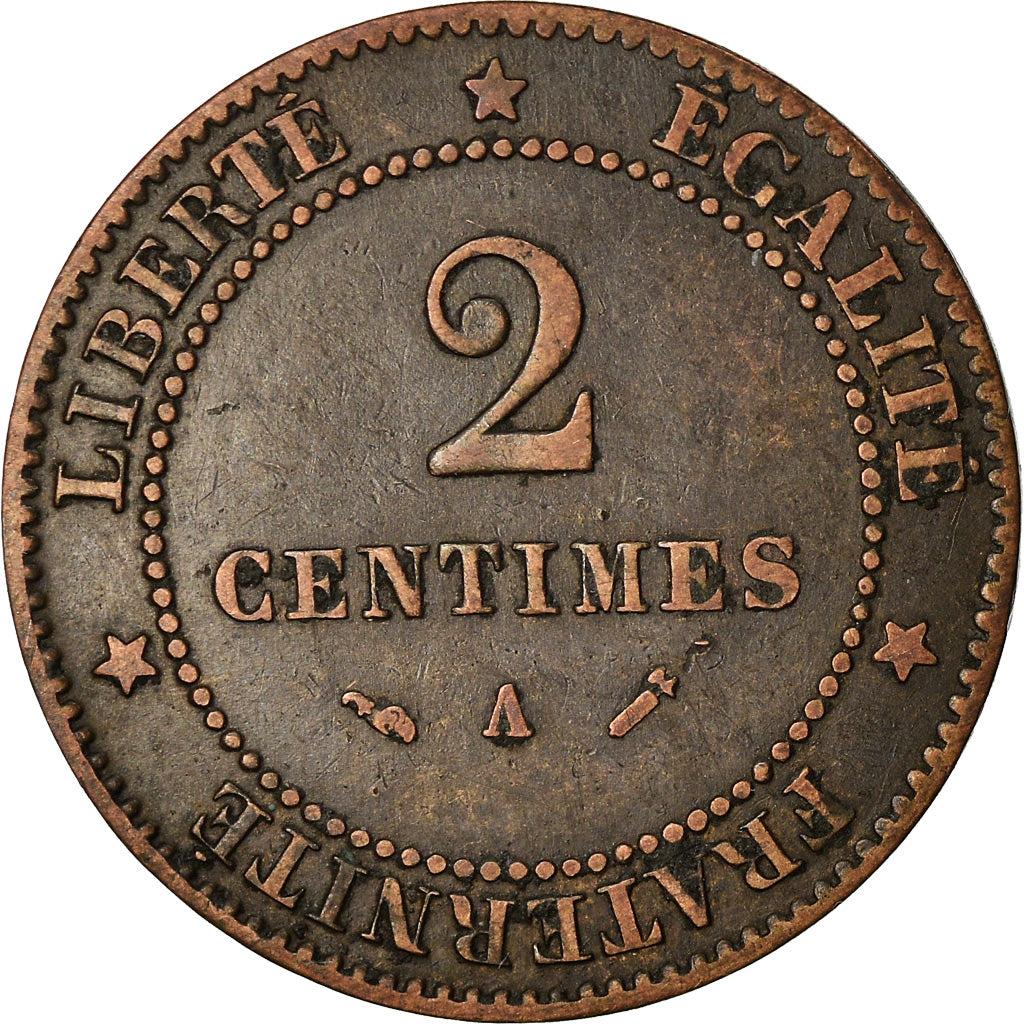 Moneta, Francia, Cérès, 2 Centimes, 1884, Paris, MB+, Bronzo, KM:827.1