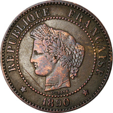 Moneta, Francia, Cérès, 2 Centimes, 1890, Paris, MB+, Bronzo, KM:827.1