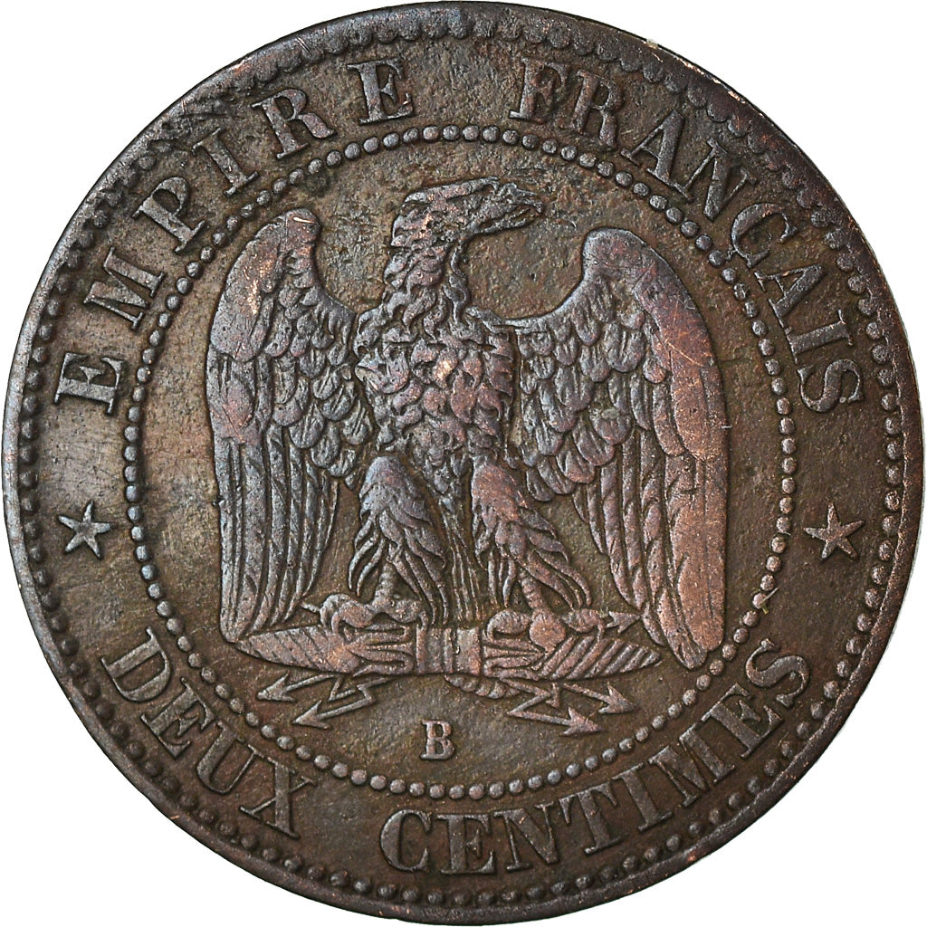 Moeda, França, Napoleon III, 2 Centimes, 1855, Rouen, VF(20-25)
