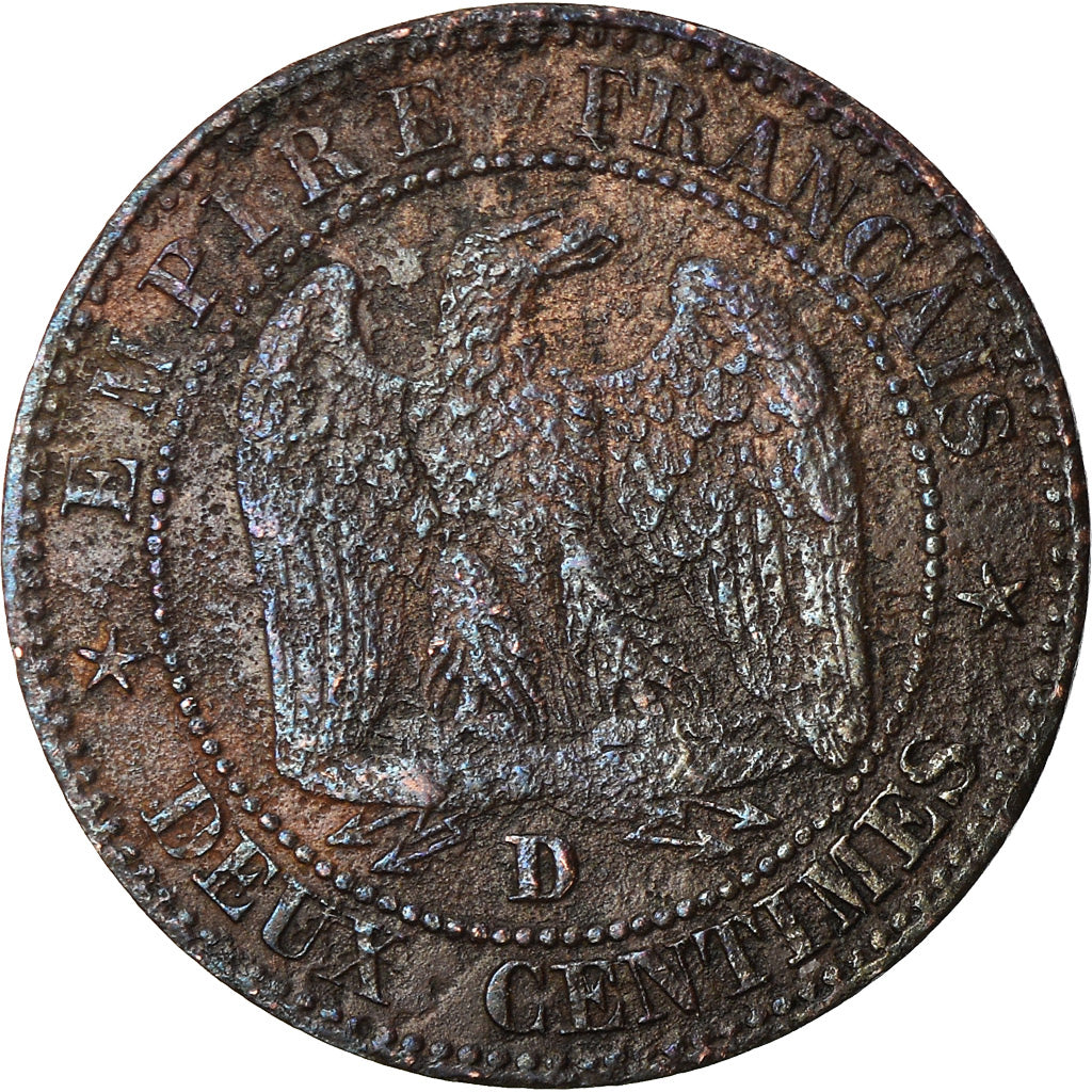 Coin, France, Napoleon III, 2 Centimes, 1855, Lyon, F(12-15)