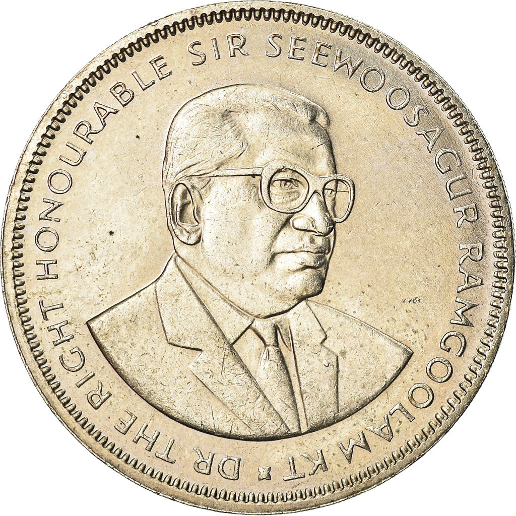 Coin, Mauritius, 5 Rupees, 1987, AU(55-58), Copper-nickel, KM:56